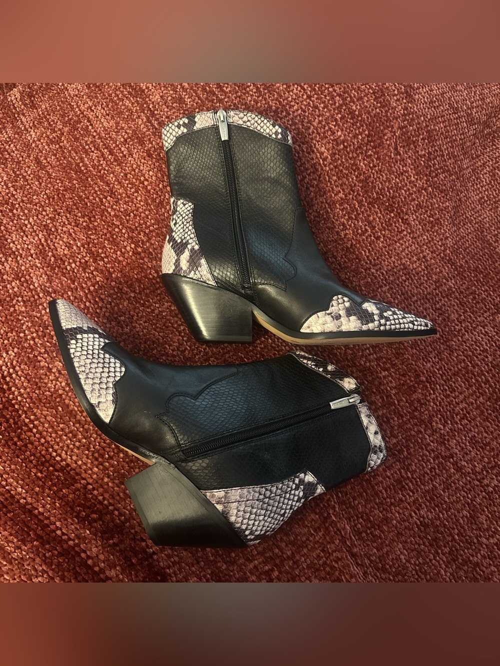 Vince Camuto Leather & Snake Embossed Western Boots - Picture 5 of 10